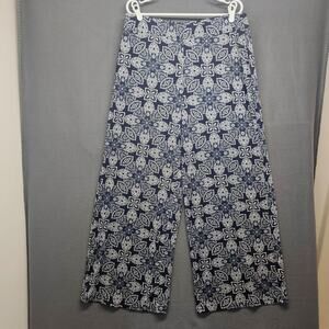 Elizabeth & Nicole Floral Palazzo Pants Navy White Wide Leg Womens 2X